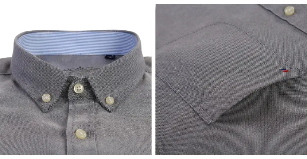 Gray corduroy casual shirt with white buttons and blue lining