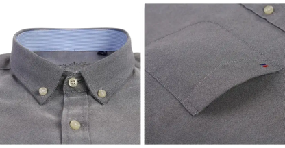 Gray corduroy casual shirt with white buttons and blue lining