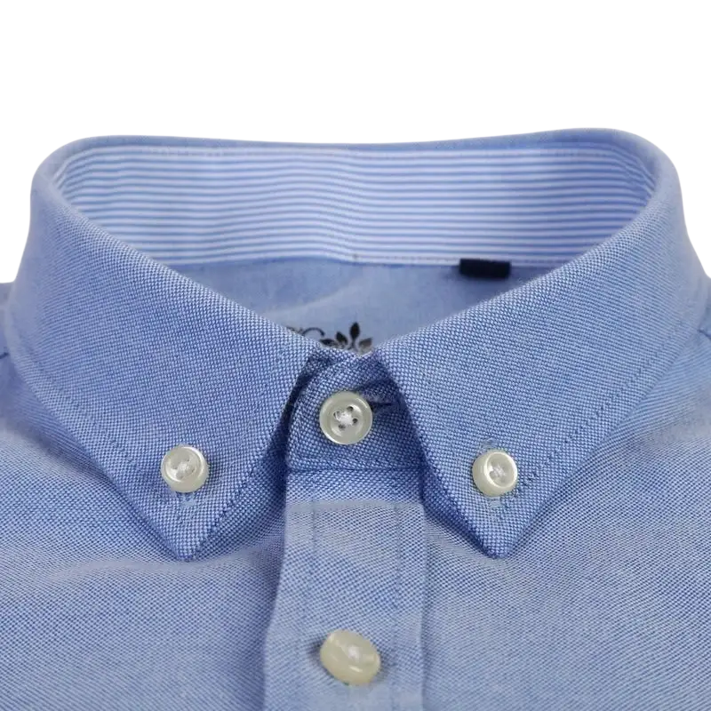 Blue oxford casual shirt with white buttons and striped collar by Banana Republic