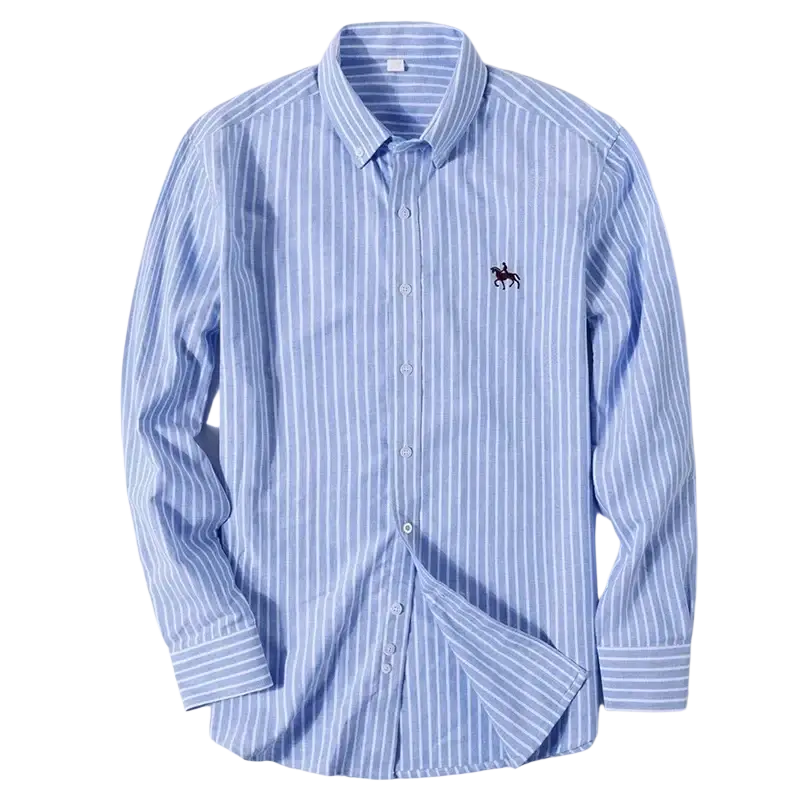 Blue and white striped casual shirt with Ralph Lauren horse logo