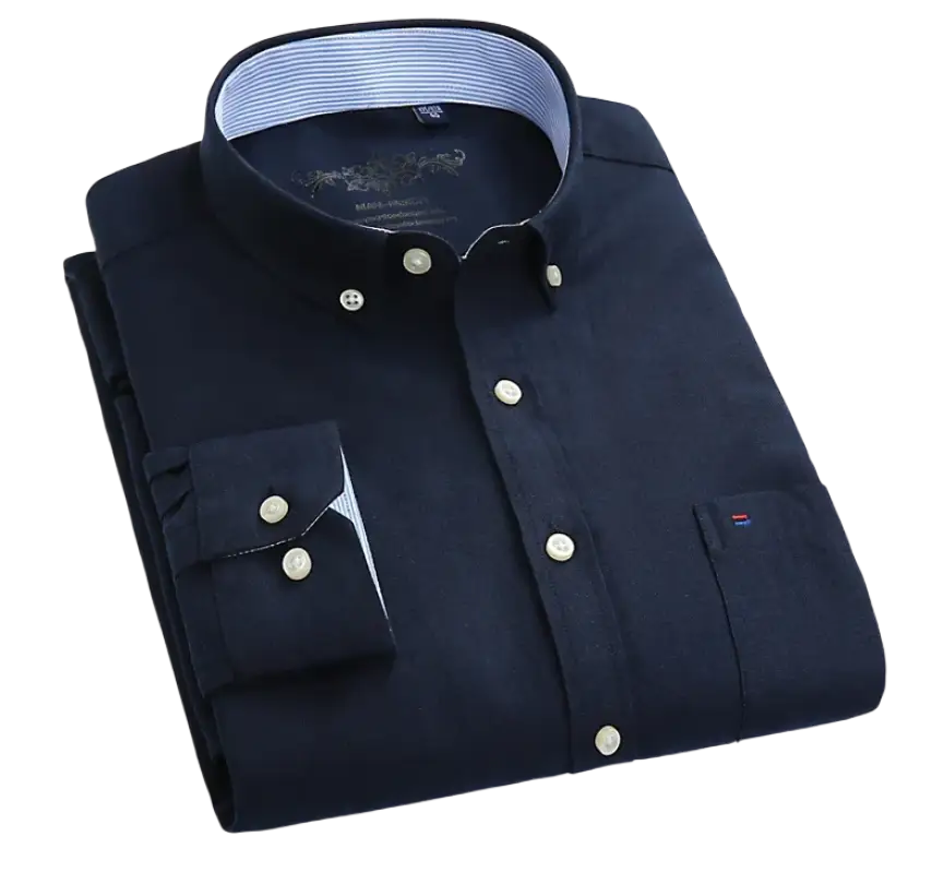 Classic blue button-down casual shirt with white buttons