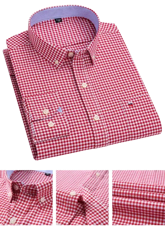 Red and white checkered Tommy Hilfiger casual shirt with button-down collar