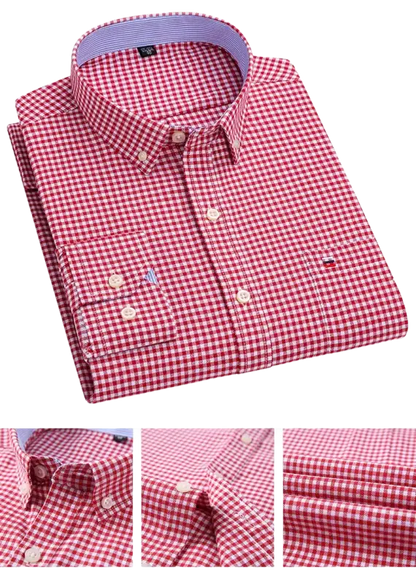 Red and white checkered Tommy Hilfiger casual shirt with button-down collar