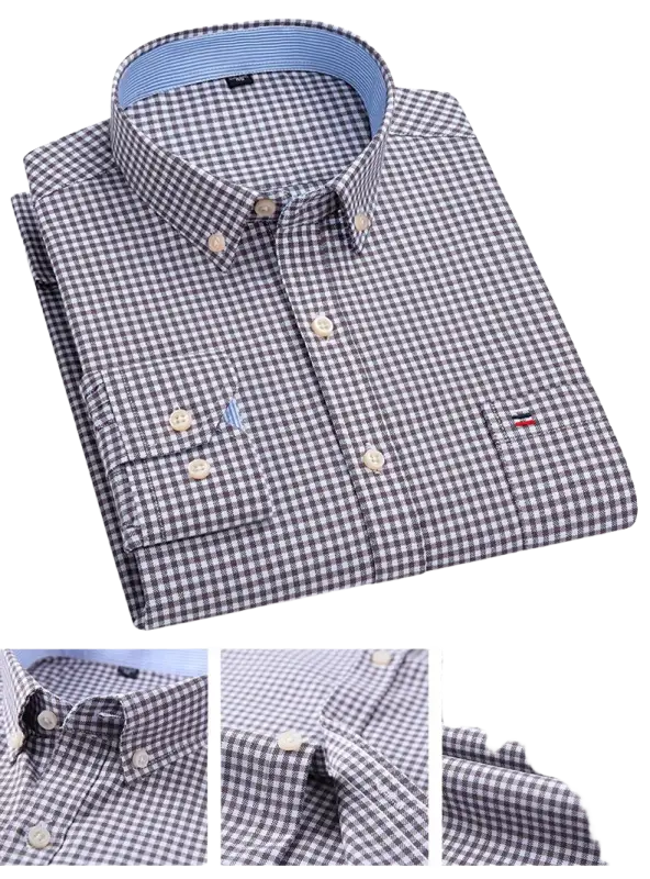 Tommy Hilfiger blue white plaid casual cotton shirt with button-down collar