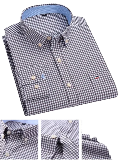 Tommy Hilfiger blue white plaid casual cotton shirt with button-down collar