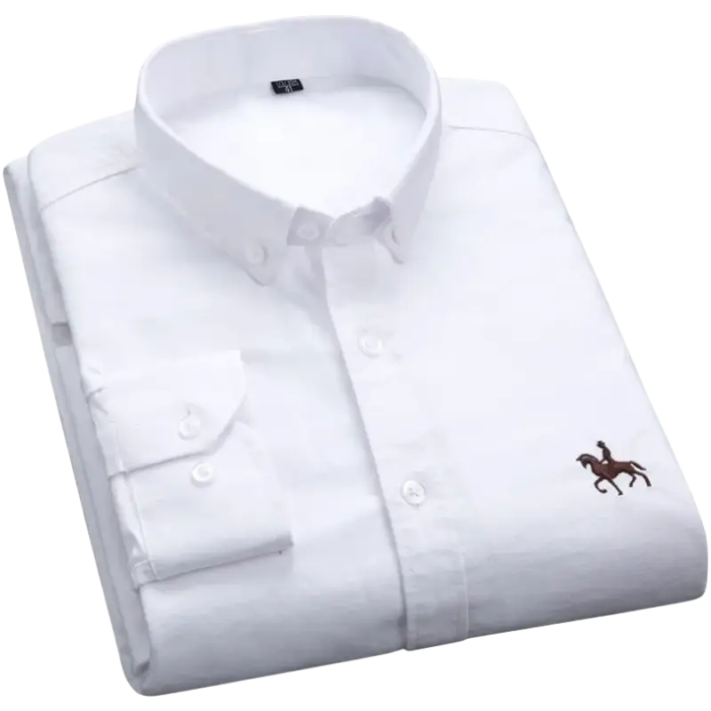 White dress shirt with brown horse embroidery on chest
