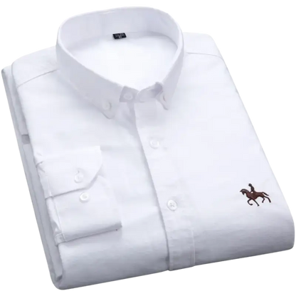 White dress shirt with brown horse embroidery on chest