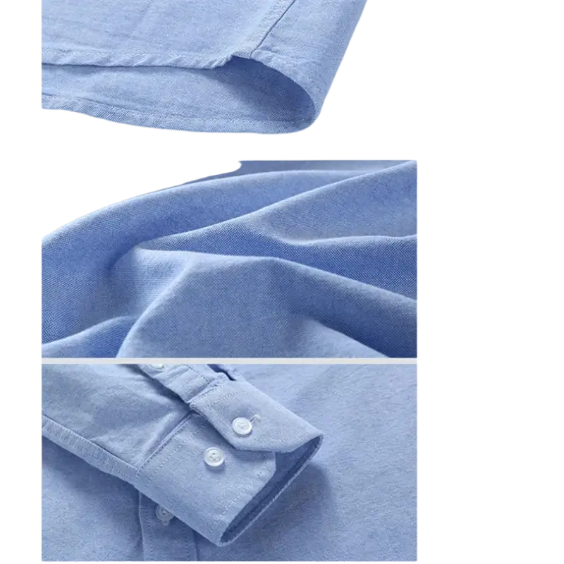 Light blue cotton casual shirt with button-down collar and stripes