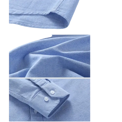 Light blue cotton casual shirt with button-down collar and stripes