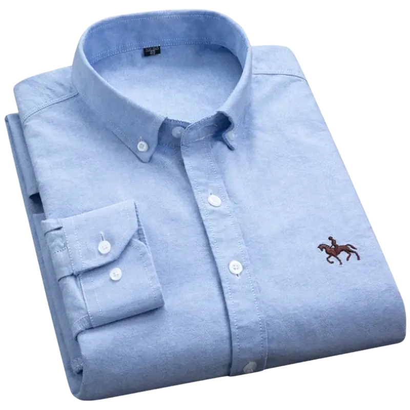 Light blue cotton casual shirt with embroidered horse logo