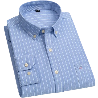 Blue striped cotton casual shirt with Tommy Hilfiger logo
