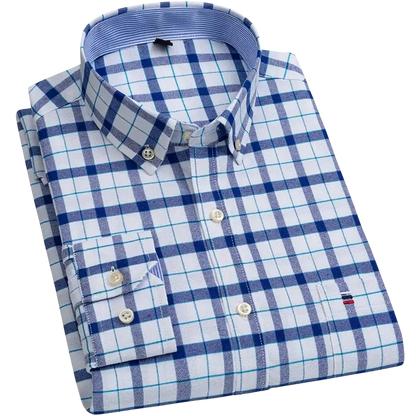 Blue and white plaid casual shirt with Tommy Hilfiger logo
