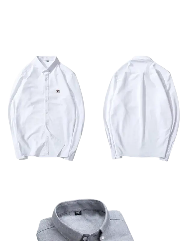 White cotton button-down casual shirt with black star detail