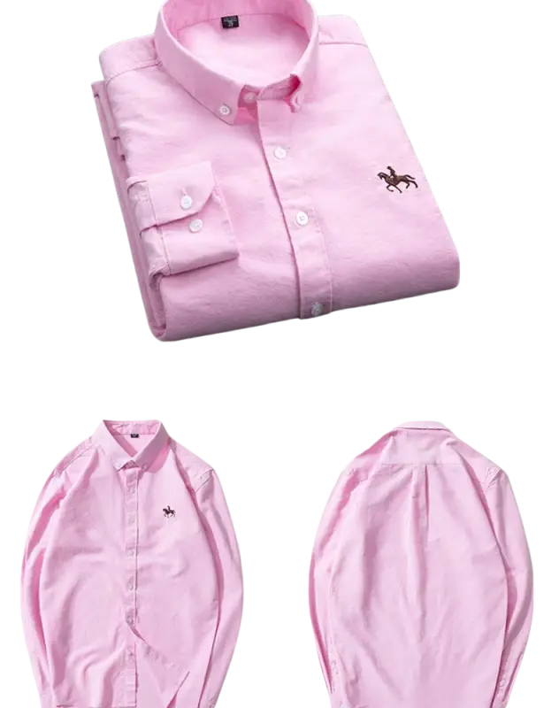 Pink polo casual shirt with embroidered horse logo on cotton