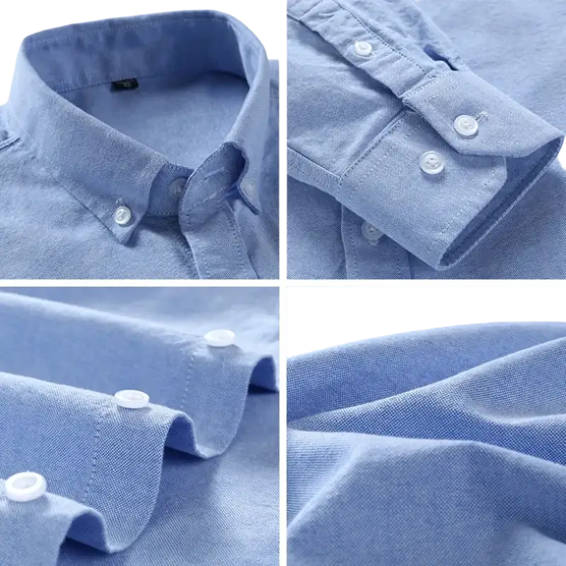 Light blue oxford casual shirt with white buttons and classic collar