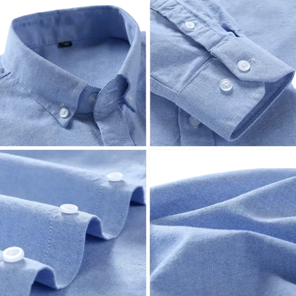 Light blue oxford casual shirt with white buttons and classic collar