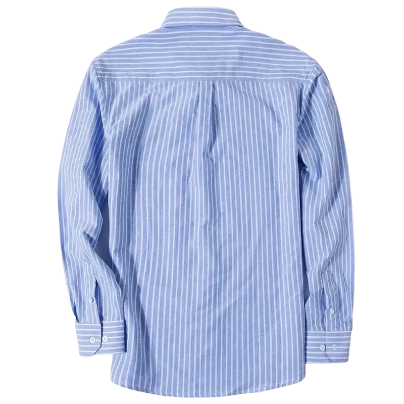 Blue and white striped cotton casual shirt with long sleeves
