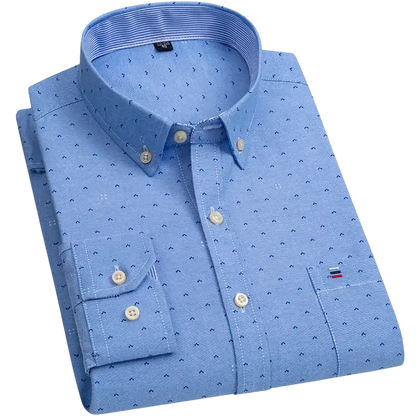 Blue Tommy Hilfiger casual shirt with white stripes, 100% cotton long-sleeve