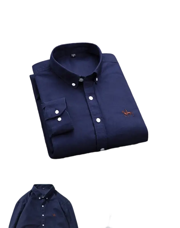 Navy blue cotton casual shirt with embroidered logo on chest