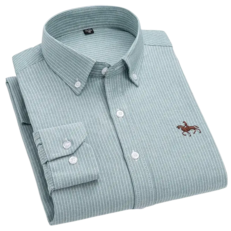 Striped light blue and white cotton casual shirt with horse logo