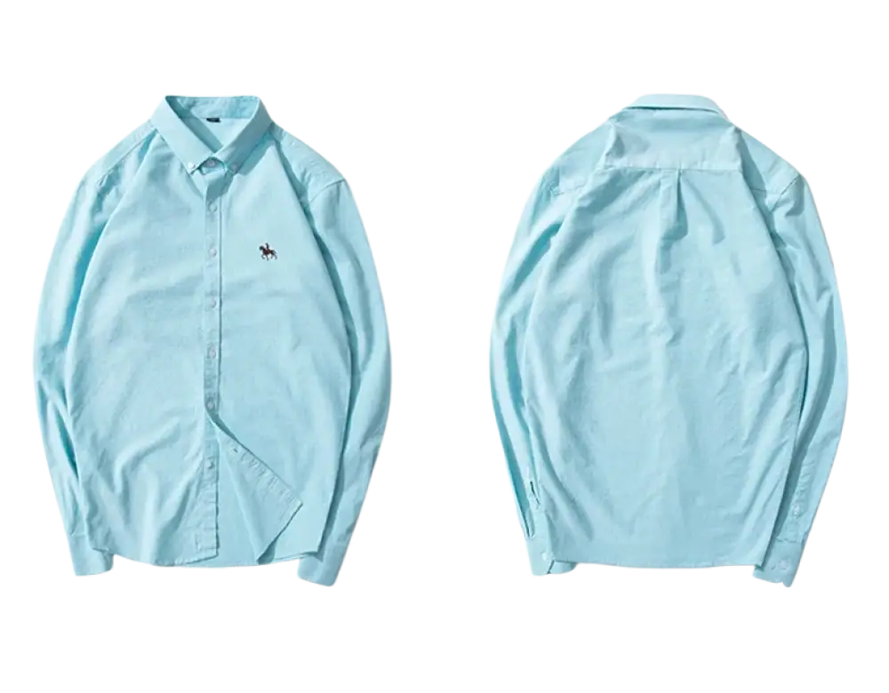 Light blue cotton casual shirt with embroidered logo on chest