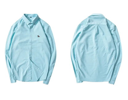 Light blue cotton casual shirt with embroidered logo on chest