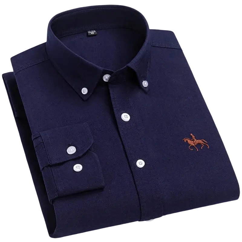 Navy blue casual shirt with embroidered horse logo in cotton