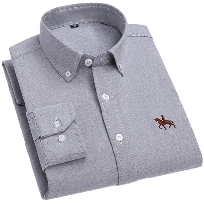 Gray polo casual shirt with embroidered horse logo, 100% cotton