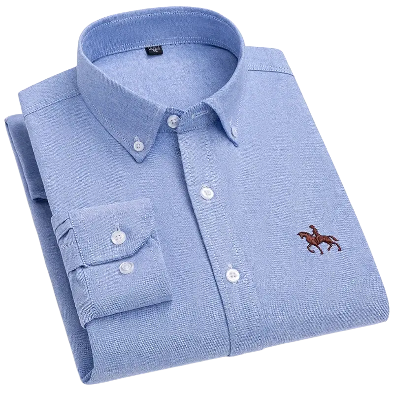 Blue cotton polo casual shirt with horse logo for everyday wear