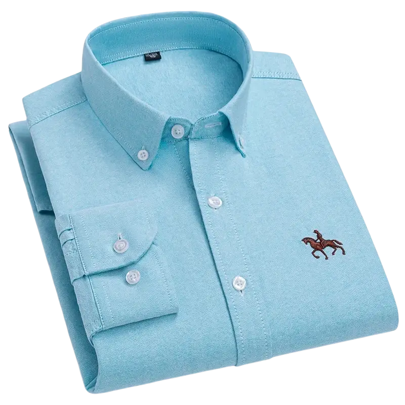Light blue polo casual shirt with embroidered horse logo, 100% cotton