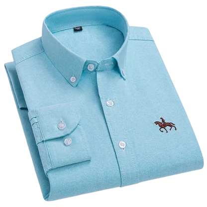 Light blue polo casual shirt with embroidered horse logo, 100% cotton