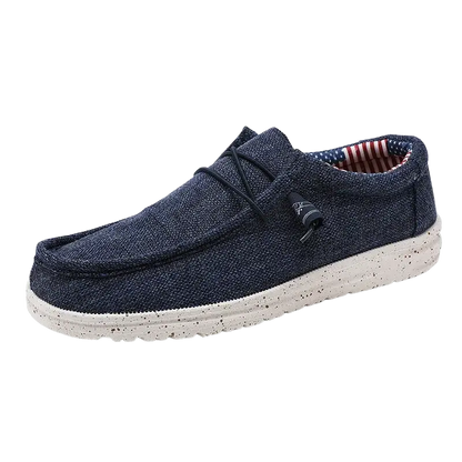 Navy blue casual shoes with speckled sole and American flag design