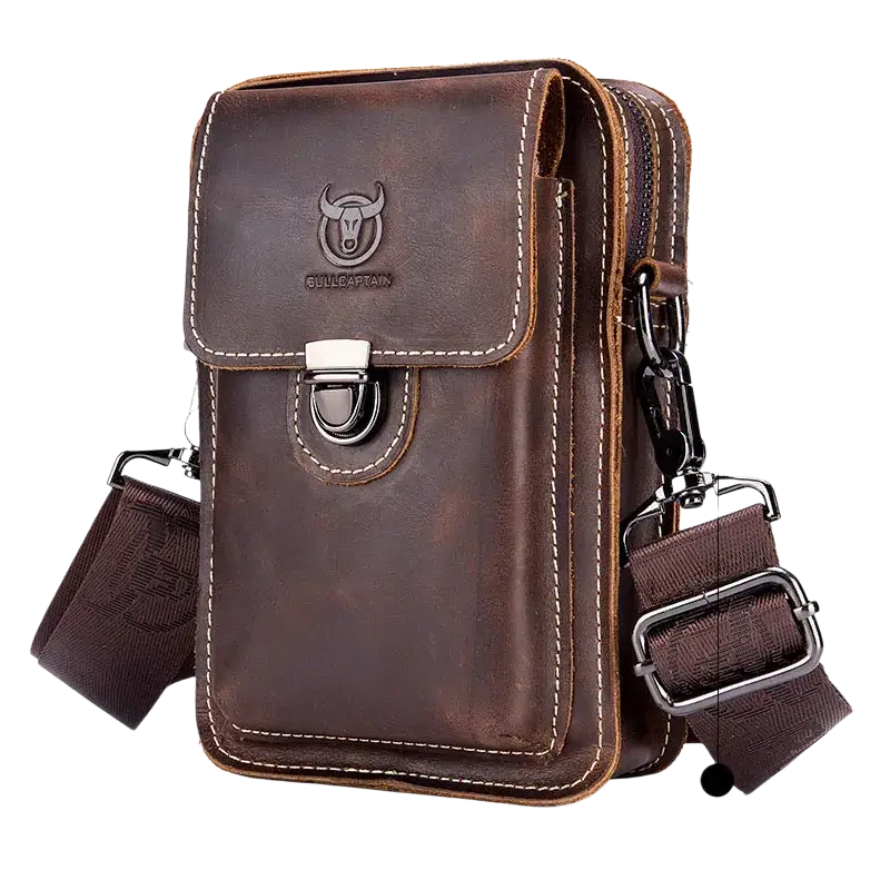 Bull-captain Crazy Horse Leather Male Waist Pack Phone Pouch Bags