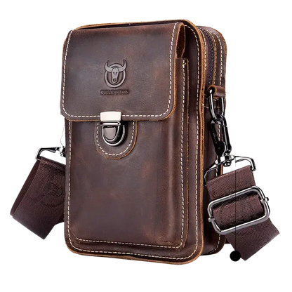 Bull-captain Crazy Horse Leather Male Waist Pack Phone Pouch Bags