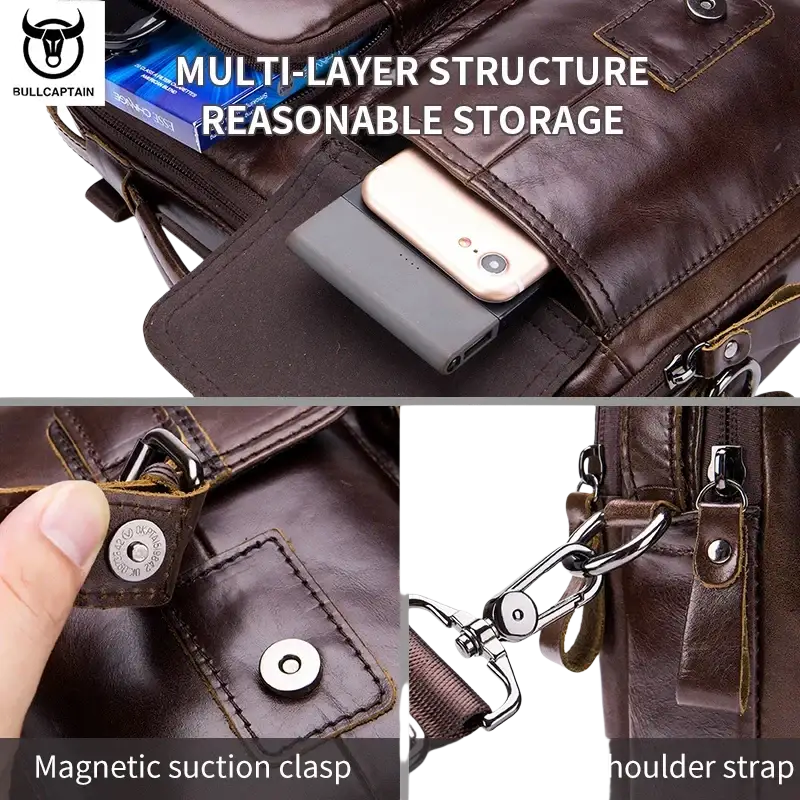 Bull-captain New Genuine Leather Men Cross-body Briefcase Bag