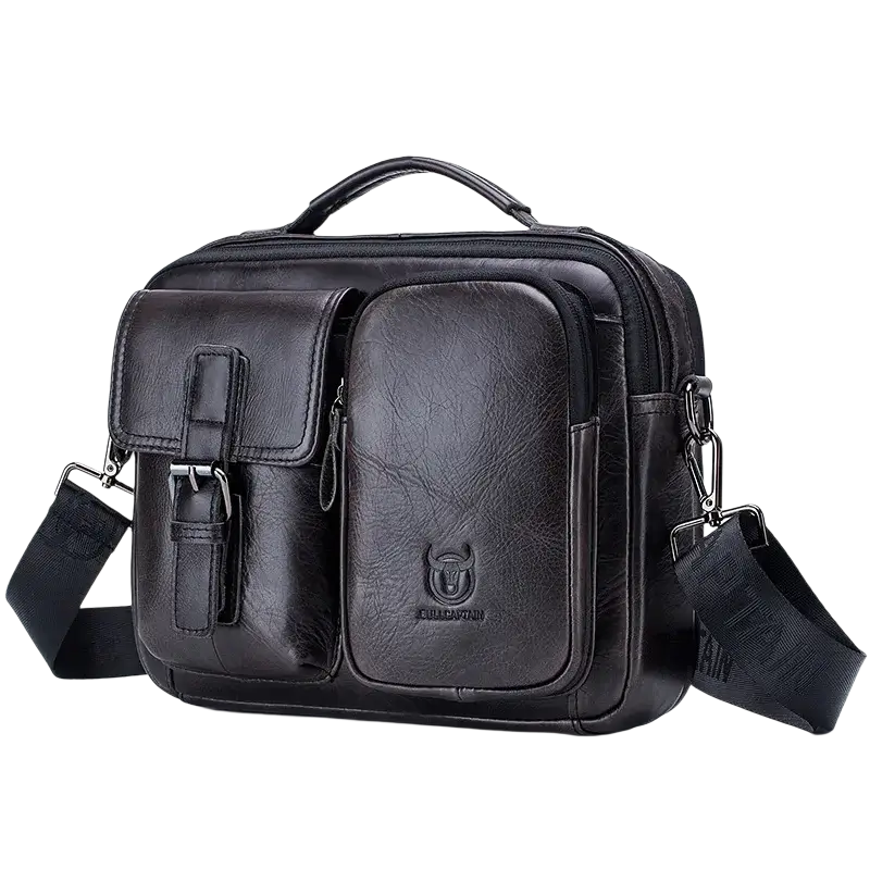 Bull-captain New Genuine Leather Men Cross-body Briefcase Bag - black