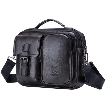Bull-captain New Genuine Leather Men Cross-body Briefcase Bag - black
