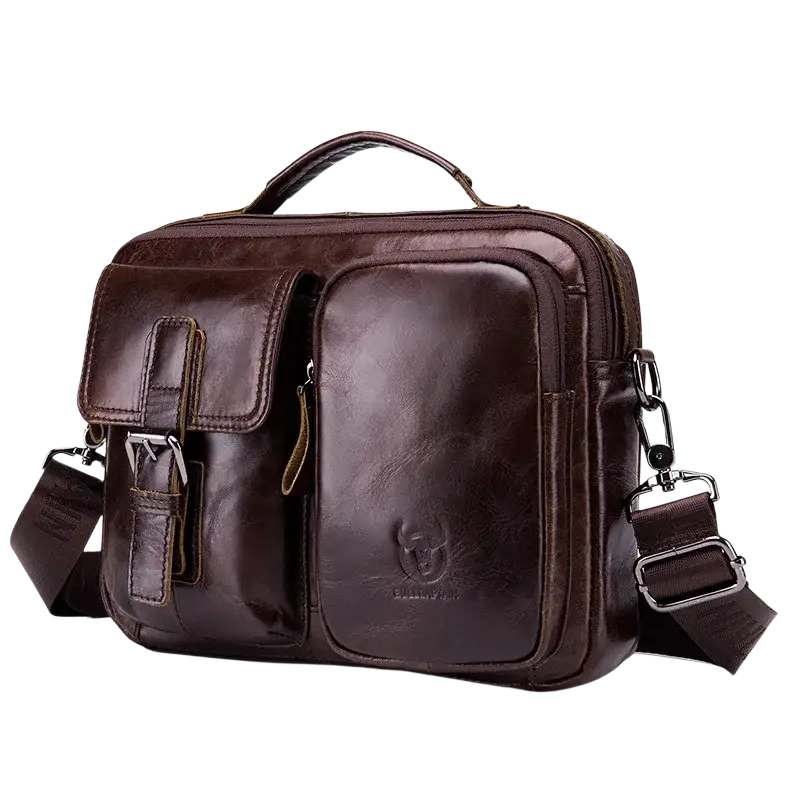Bull-captain New Genuine Leather Men Cross-body Briefcase Bag - coffee