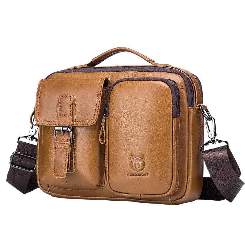 Bull-captain New Genuine Leather Men Cross-body Briefcase Bag - Yellow brown