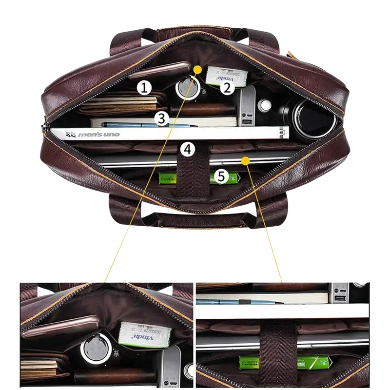 Bull-captain Men Genuine Leather Briefcase Bag for Laptop 14 Messenger
