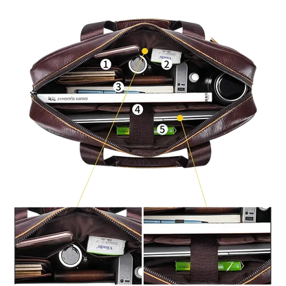 Bull-captain Men Genuine Leather Briefcase Bag for Laptop 14 Messenger