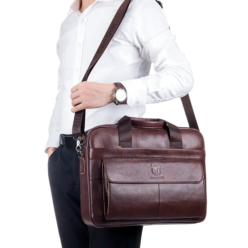 Bull-captain Men Genuine Leather Briefcase Bag for Laptop 14 Messenger