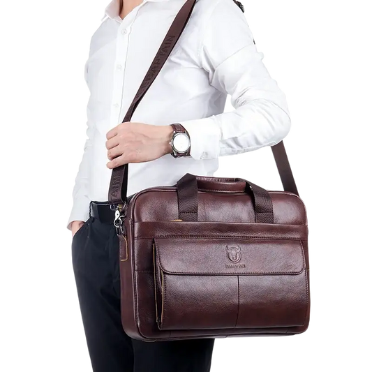 Bull-captain Men Genuine Leather Briefcase Bag for Laptop 14 Messenger