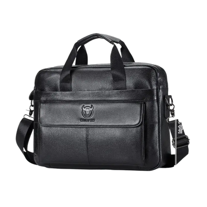 Bull-captain Men Genuine Leather Briefcase Bag for Laptop 14 Messenger - black