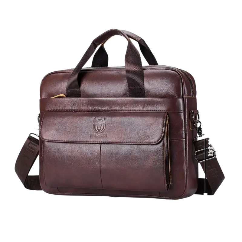 Bull-captain Men Genuine Leather Briefcase Bag for Laptop 14 Messenger - coffee