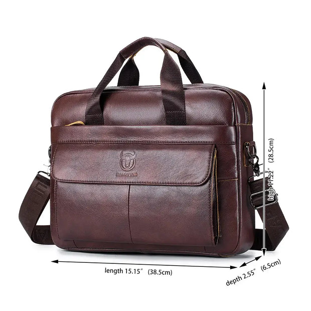 Bull-captain Men Genuine Leather Briefcase Bag for Laptop 14 Messenger