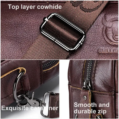 Bull-captain Men Genuine Leather Briefcase Bag for Laptop 14 Messenger