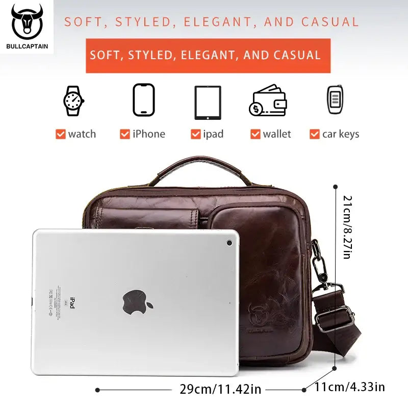 Bull-captain New Genuine Leather Men Cross-body Briefcase Bag