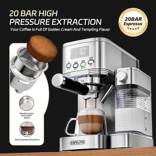 Cafelffe 3in1 Automatic Milk Froth Ground Coffee Stainless Steels 20 Bar