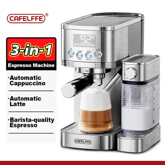 Cafelffe 3in1 Automatic Milk Froth Ground Coffee Stainless Steels 20 Bar - UK